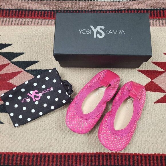 NWT Yosi Samra Dark Fuchia Textured Reptile Print Ballet Flats Sz 6 C Slip On - Picture 1 of 4